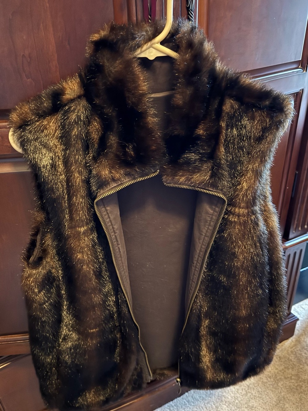 Faux Fur Vest - Black Brown Women's Coat Reversible